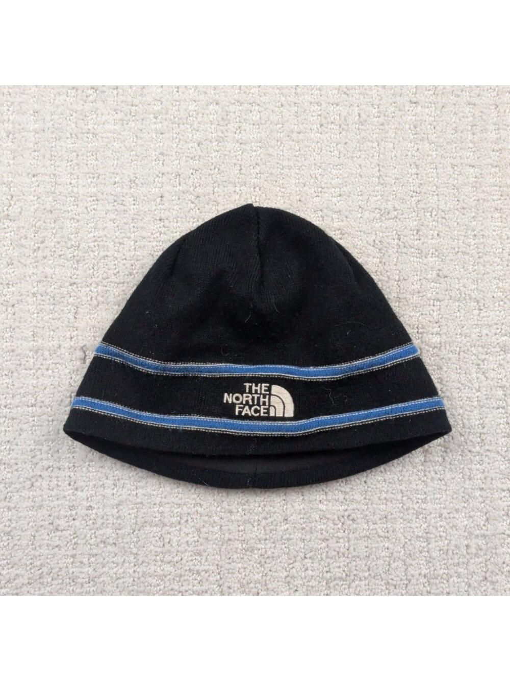 Y2K The North Face Hat Beanie Skull Cap Black / Blue Stripes Gorpcore Outdoor